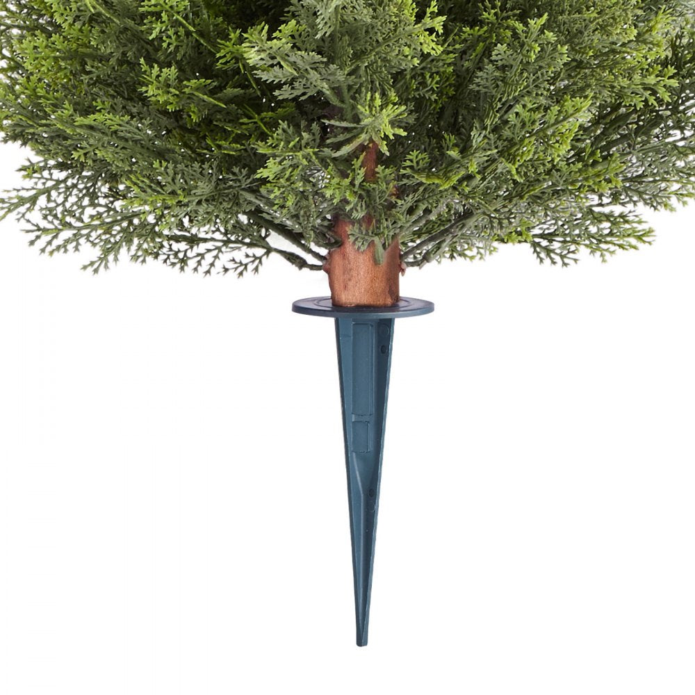 VEVOR Artificial Topiary Cypress Trees with Ground Spike, 16 inch 2 Set Faux Shrubs & Bushes Potted Plants, Fake Silk Tree Look Real for Decor Front Porch Outdoor Indoor Patio Garden Balcony Backyard