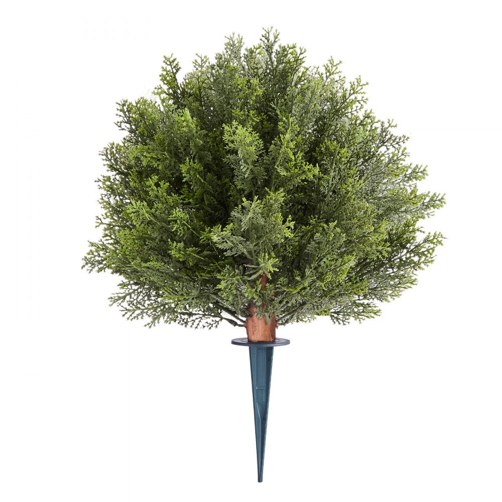 VEVOR Artificial Topiary Cypress Trees with Ground Spike, 16 inch 2 Set Faux Shrubs & Bushes Potted Plants, Fake Silk Tree Look Real for Decor Front Porch Outdoor Indoor Patio Garden Balcony Backyard