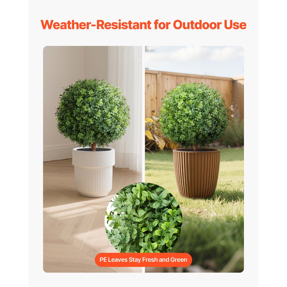 VEVOR Artificial Topiary Boxwood Trees with Ground Spike, 22 inch 2 Set Faux Shrubs & Bushes Potted Plants, Fake Silk Tree Look Real for Decor Front Porch Outdoor Indoor Patio Garden Balcony Backyard
