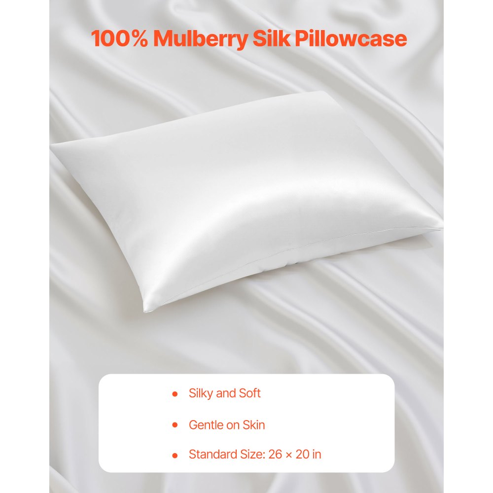VEVOR Satin Pillowcase, 2 Pack Standard Size Satin Pillow Cases for Hair and Skin, Similar to Silk Pillowcases with Hidden Zipper, Smooth, Soft and Breathable Cooling Pillowcase, for Sleeping (White)