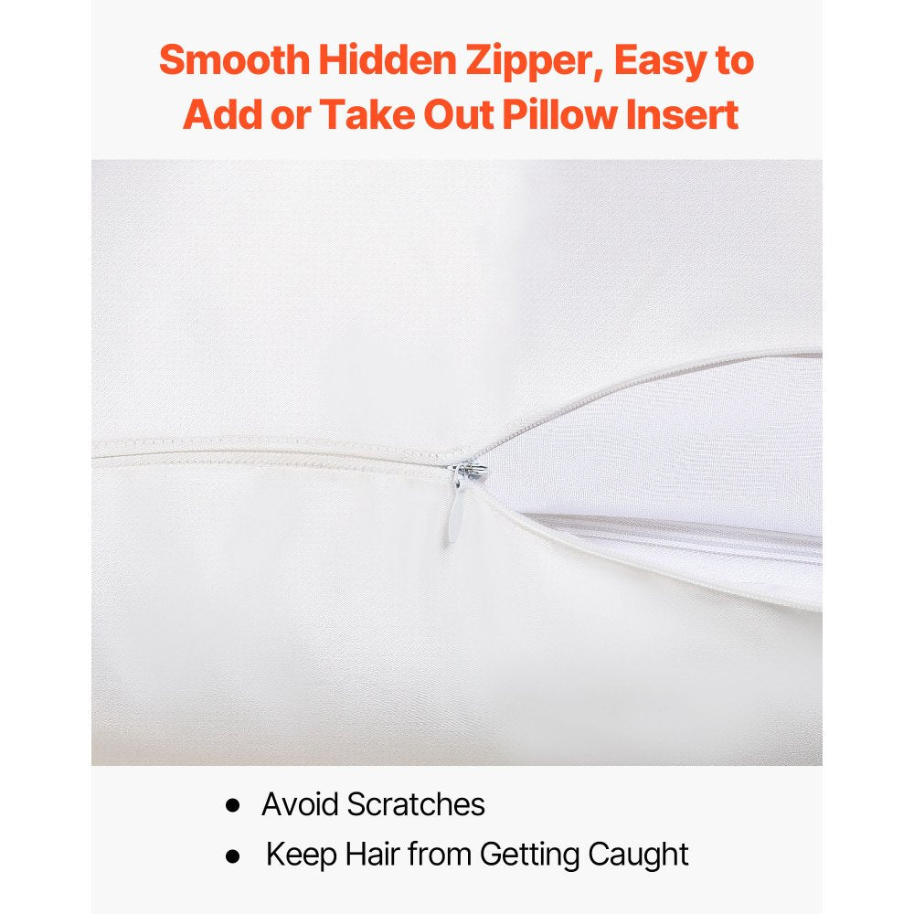 VEVOR Satin Pillowcase, 2 Pack Standard Size Satin Pillow Cases for Hair and Skin, Similar to Silk Pillowcases with Hidden Zipper, Smooth, Soft and Breathable Cooling Pillowcase, for Sleeping (White)