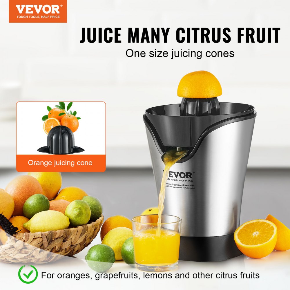 VEVOR Electric Citrus Juicer, Orange Juice Squeezer With One Juicing Cone, 100W Stainless Steel Filter Orange Juice Maker, Easy To Clean For Oranges, Grapefruits, Lemons And Other Citrus Fruits