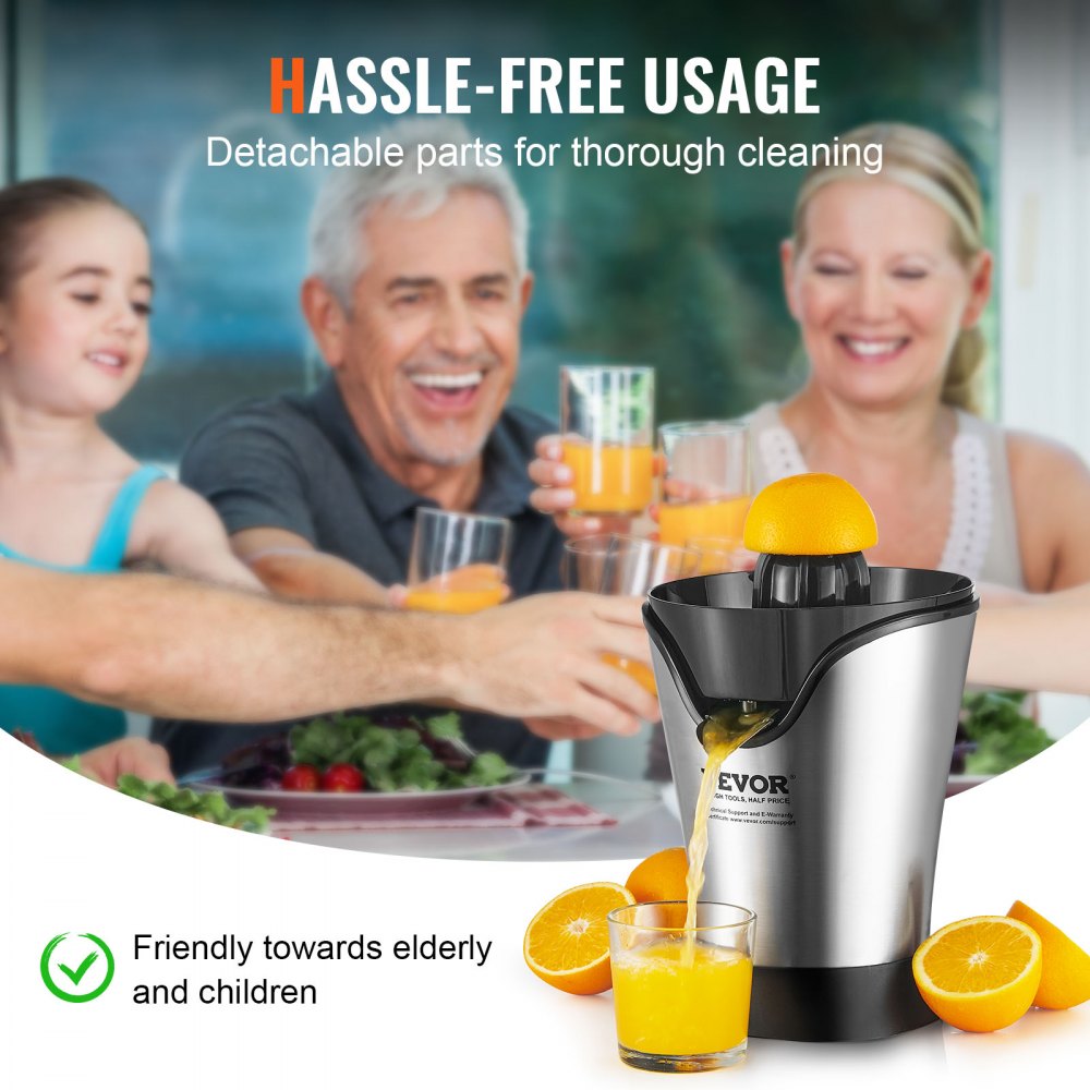 VEVOR Electric Citrus Juicer, Orange Juice Squeezer With One Juicing Cone, 100W Stainless Steel Filter Orange Juice Maker, Easy To Clean For Oranges, Grapefruits, Lemons And Other Citrus Fruits
