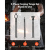 VEVOR Blacksmith Tongs 3-Piece V-Bit/Blade/Flat Jaw Tongs Set Carbon Steel, for Bladesmithing & Blacksmithing, Firm Grip, Extended Handles, Premium Material, Forge Tongs Bundle Set with Rivets, Black
