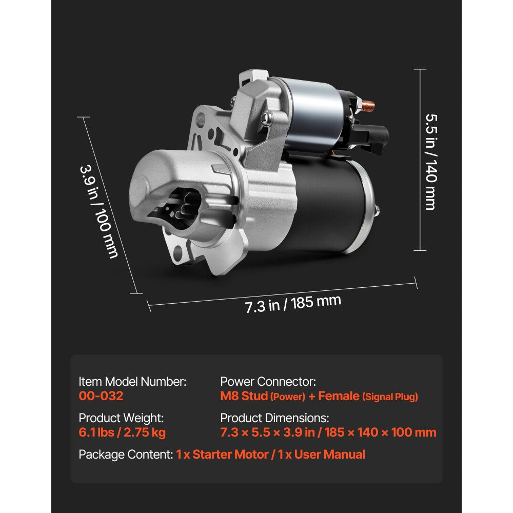 VEVOR Starter 17986, Starter Motor Replacement Compatible with Buick 3.6L V6 06-08, Cadillac SRX 3.0L V6 10-11, Chevrolet 3.6L V6 09-17, GMC Pontiac Saturn Suzuki, OEM 12588493 M000T35871 31100-78J00