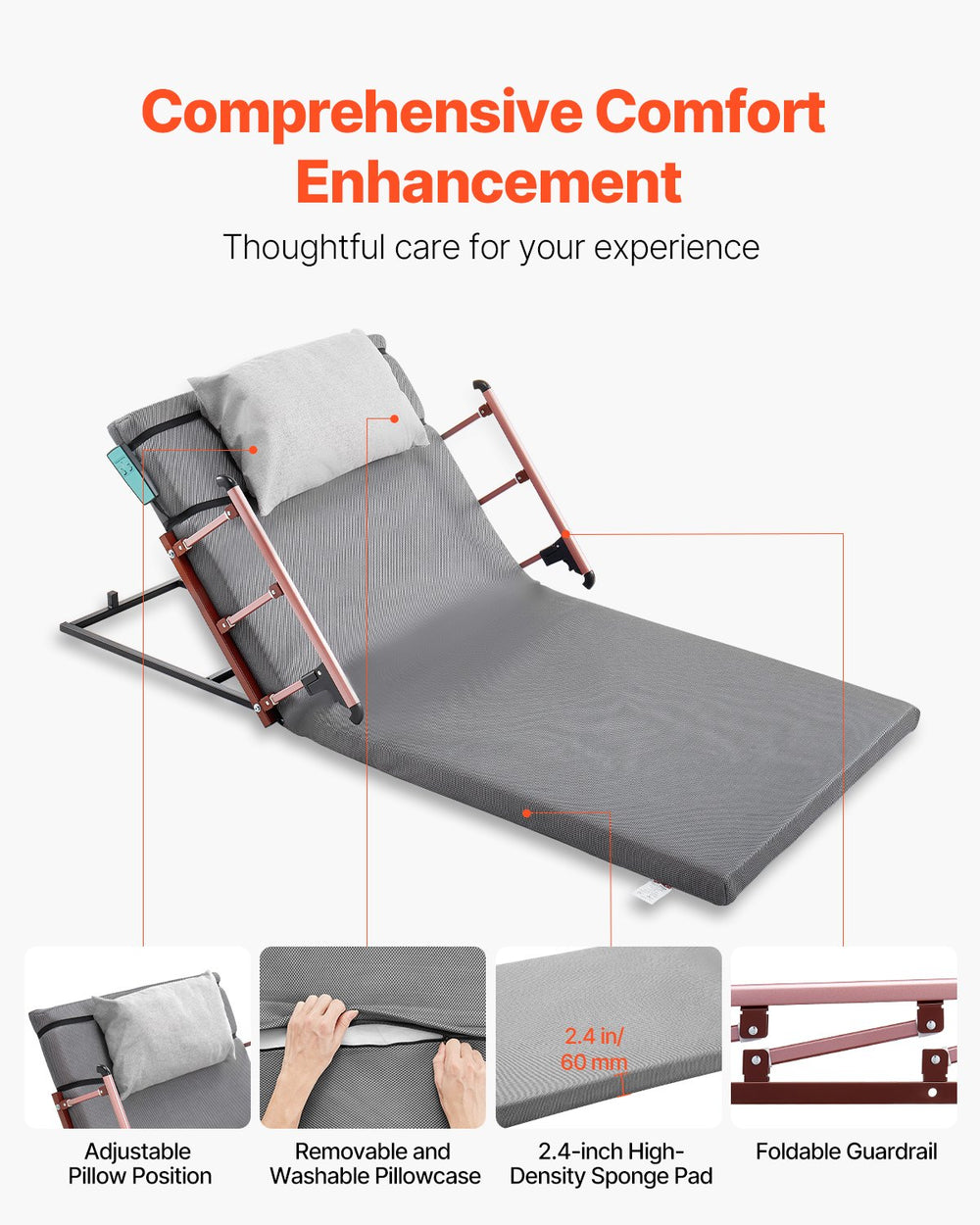 VEVOR Electric Lifting Backrest comfort enhancement features infographic