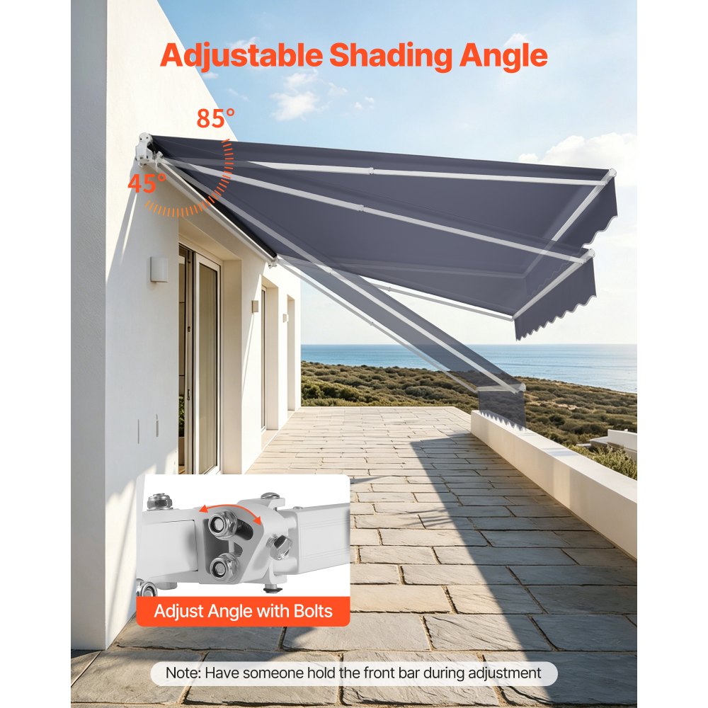 VEVOR Electric Retractable Awning, 14.1' x 9.8' Motorized Patio Awning, Sunshade Shelter with Remote Controller & Manual Crank Handle, Waterproof Polyester Fabric for Outdoor Deck, Balcony, Yard, Gray