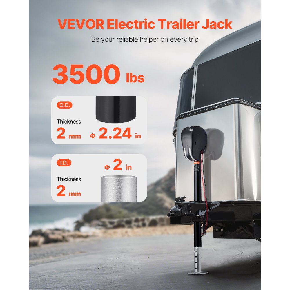 VEVOR Electric Trailer Jack, 3500 lbs, Heavy Duty RV Electric Power Tongue Jack with 2 Way Connector, Memory Function, Crank Handle & Weatherproof Jack Cover, 9.5"-26.3" Lift, for Trailers & Campers