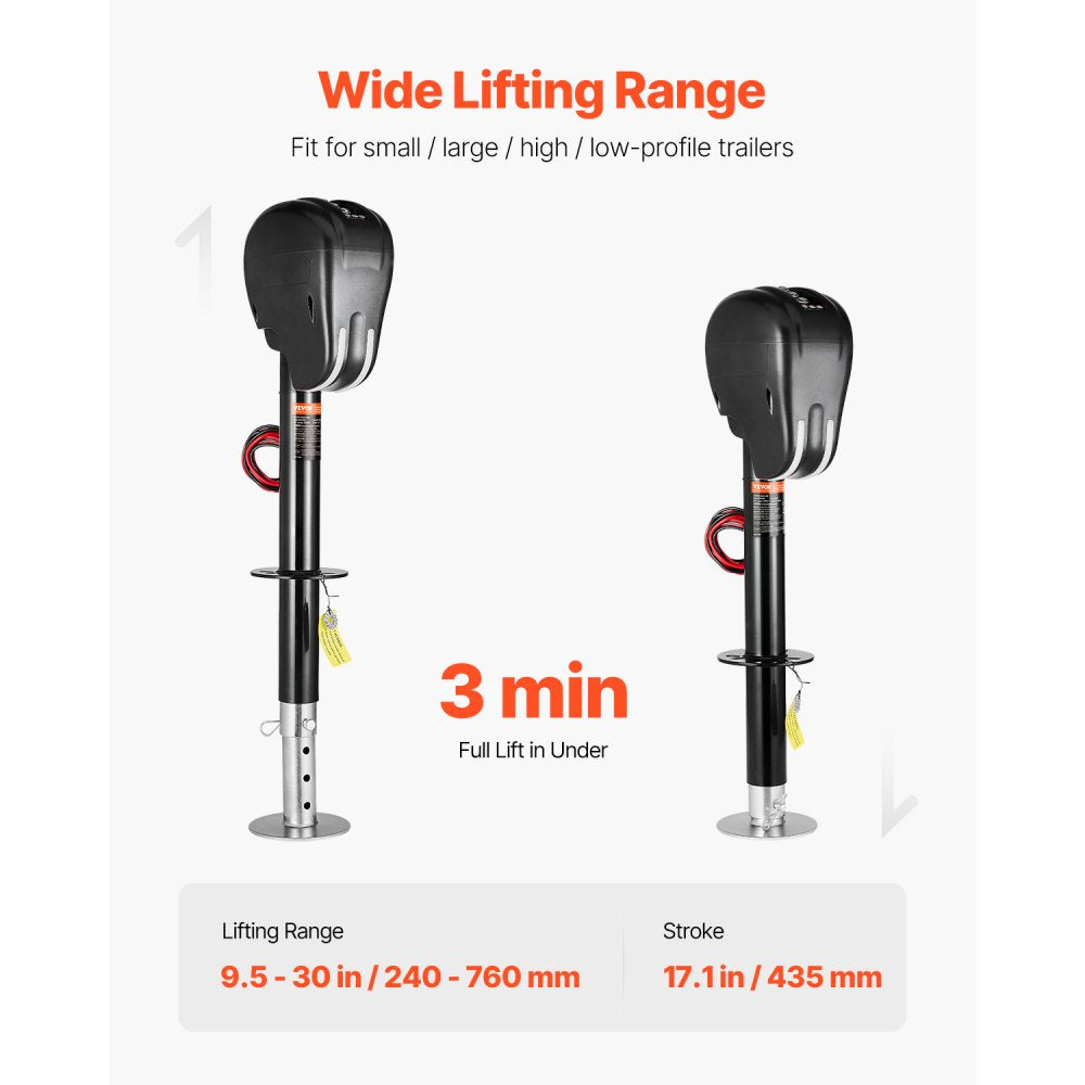 VEVOR Electric Trailer Jack, 3500 lbs, Heavy Duty RV Electric Power Tongue Jack with 2 Way Connector, Memory Function, Crank Handle & Weatherproof Jack Cover, 9.5"-26.3" Lift, for Trailers & Campers