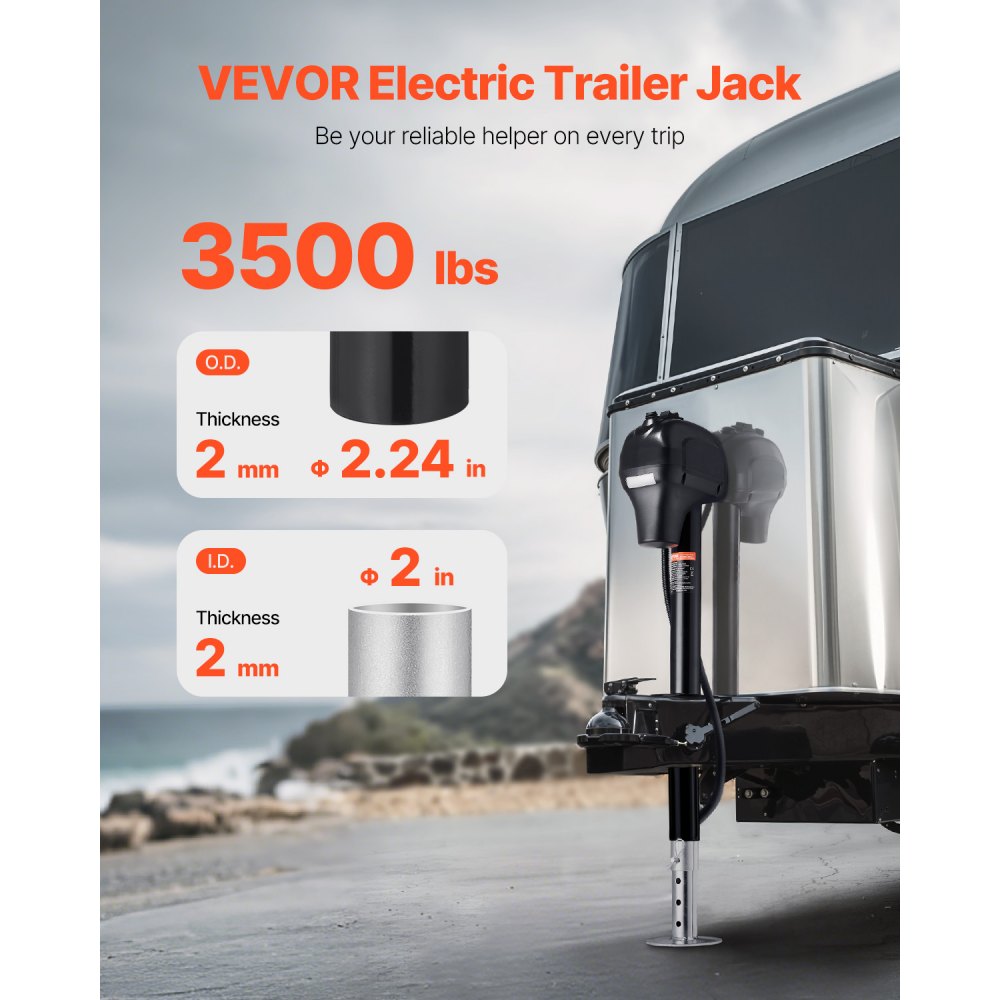 VEVOR Electric Trailer Jack, 3500 lbs, Heavy Duty RV Electric Power Tongue Jack with 7-pin Connector, Manual Crank Handle & Weatherproof Jack Cover, 9.5"-27.5" Lift, for Trailers, Campers & RVs, Black