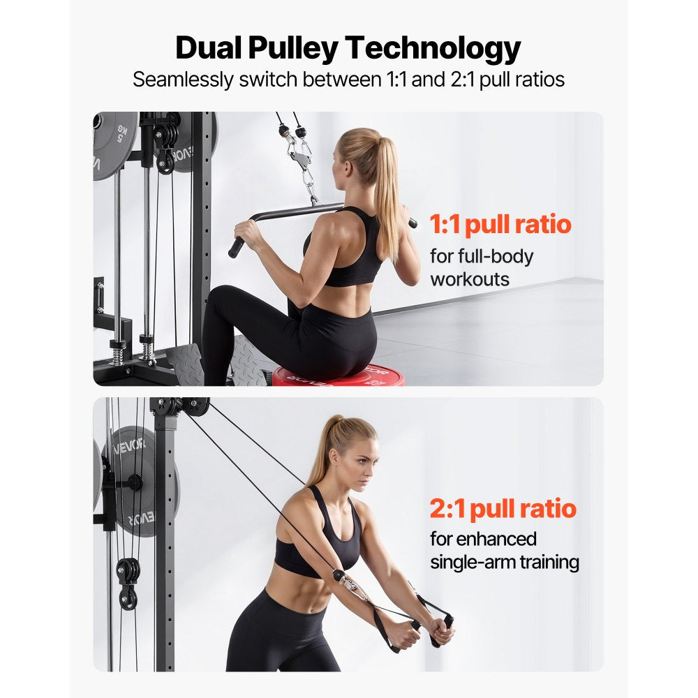 VEVOR LAT Pull Down Machine, 3-in-1 Row Cable Machine, Cable Machines Home Gym with 18-Level Height Adjustment, Wall-Mount Design, Load 500 lbs Lat Tower for Full-Body Workouts, Single-Arm Training