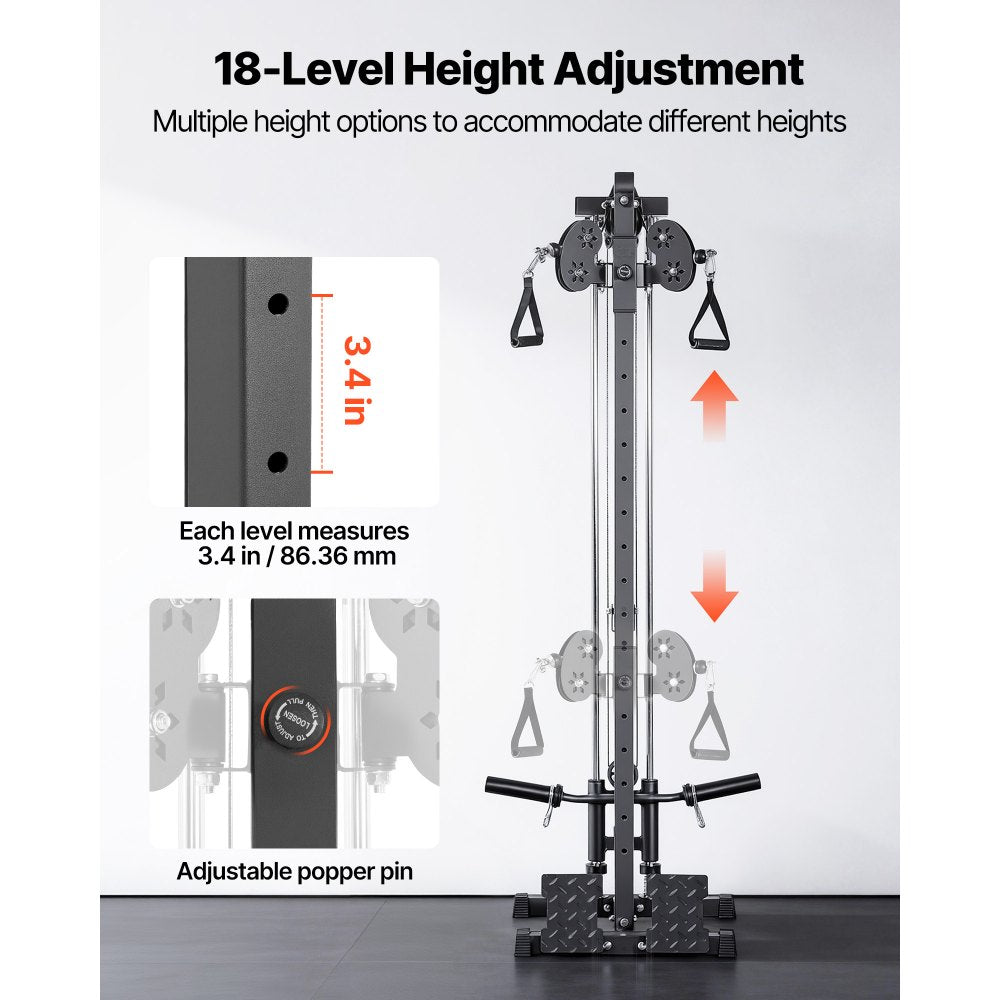 VEVOR LAT Pull Down Machine, 3-in-1 Row Cable Machine, Cable Machines Home Gym with 18-Level Height Adjustment, Wall-Mount Design, Load 500 lbs Lat Tower for Full-Body Workouts, Single-Arm Training