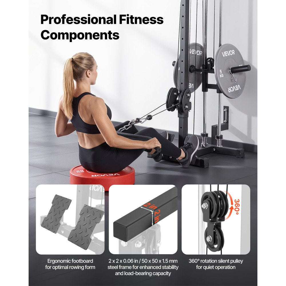 VEVOR LAT Pull Down Machine, 3-in-1 Row Cable Machine, Cable Machines Home Gym with 18-Level Height Adjustment, Wall-Mount Design, Load 500 lbs Lat Tower for Full-Body Workouts, Single-Arm Training