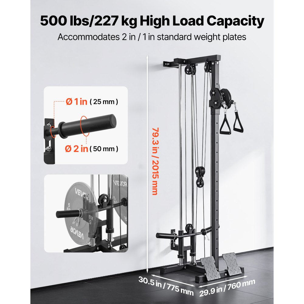 VEVOR LAT Pull Down Machine, 3-in-1 Row Cable Machine, Cable Machines Home Gym with 18-Level Height Adjustment, Wall-Mount Design, Load 500 lbs Lat Tower for Full-Body Workouts, Single-Arm Training