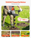 VEVOR Electric Post Hole Digger, 5.71 in Auger Bit with 1500W Powerful Motor, 140 RPM Alloy Steel Earth Auger Drill Bit with 10.24 in Extension Rod, for Post Hole Digging, Drilling & Tree Planting
