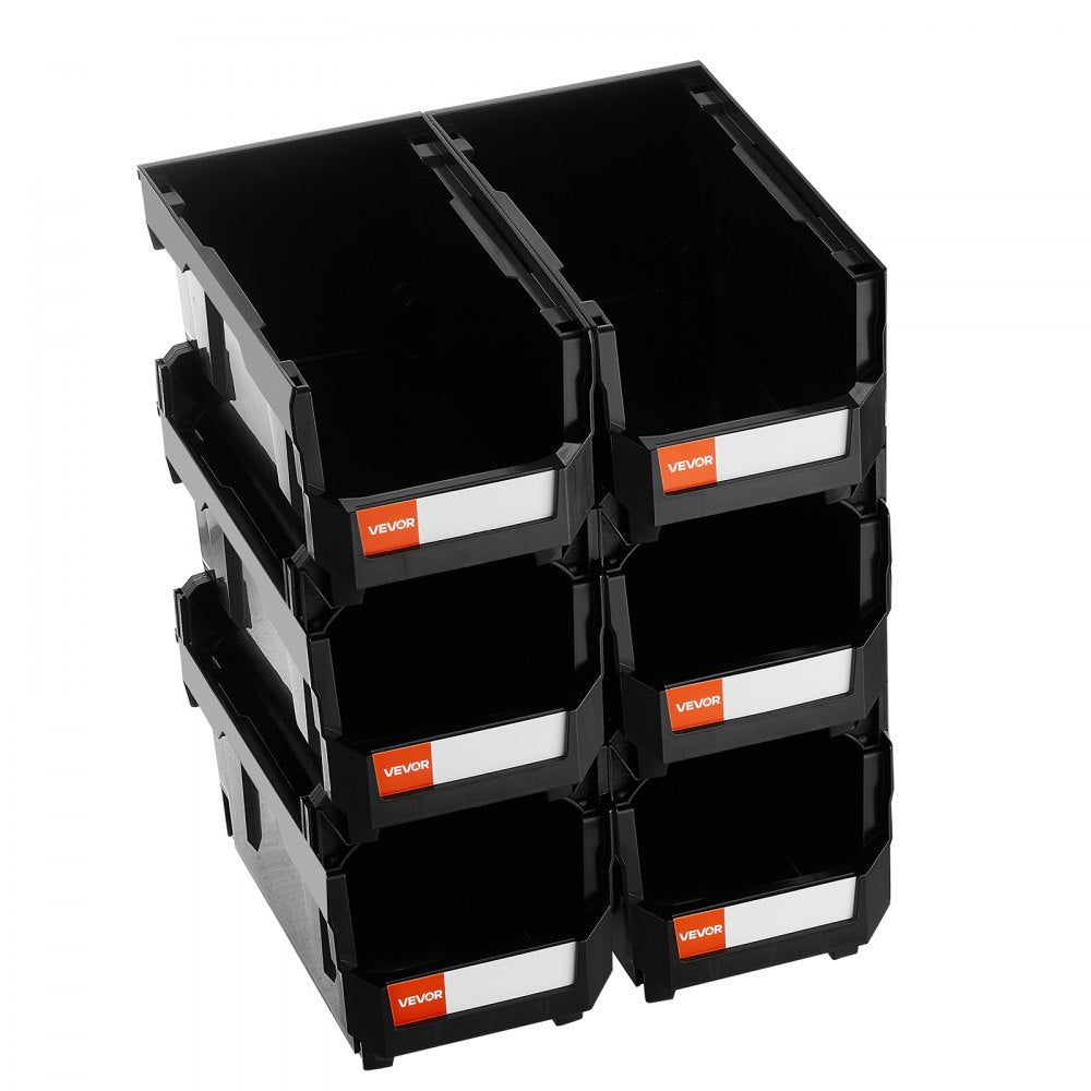 VEVOR Plastic Stackable Storage Bins, 14.8 x 8.5 x 7.1 inch (6 Pack), Plastic Containers for Organizing and Storage Bins for Closet, Garage, Small Parts, Office Supplies and Other Accessories, Black