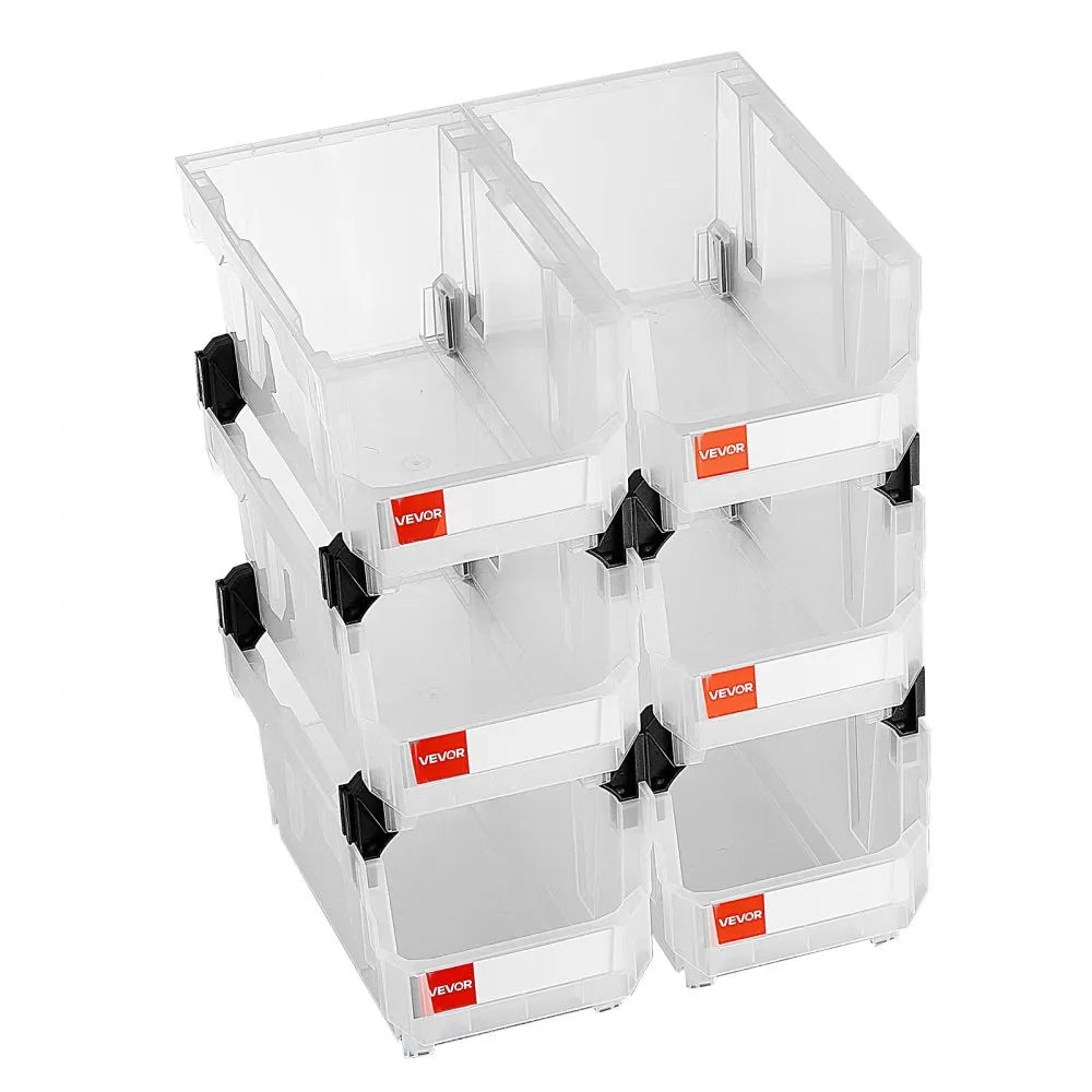 VEVOR Plastic Stackable Storage Bins, 14.8 x 8.5 x 7.1 inch (6 Pack), Plastic Containers for Organizing & Storage Bins for Closet, Garage, Small Parts, Office Supplies, Other Accessories, Transparent