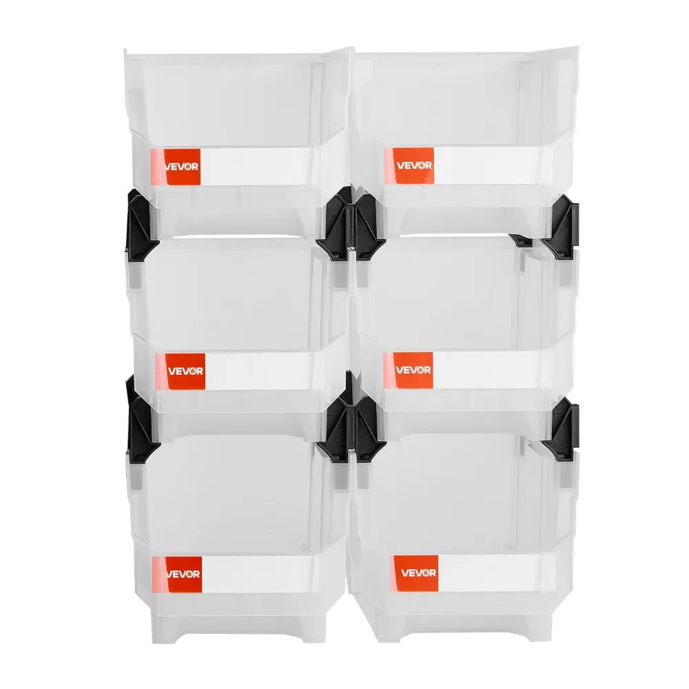 VEVOR Plastic Stackable Storage Bins, 14.8 x 8.5 x 7.1 inch (6 Pack), Plastic Containers for Organizing & Storage Bins for Closet, Garage, Small Parts, Office Supplies, Other Accessories, Transparent