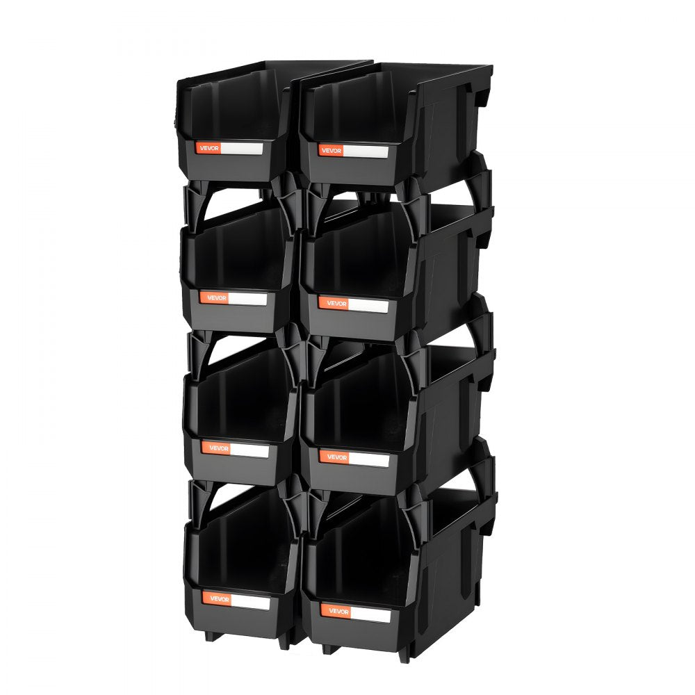 VEVOR Plastic Stackable Storage Bins, 10.9 x 5.5 x 5.1 inch (8 Pack), Plastic Containers for Organizing and Storage Bins for Closet, Garage, Small Parts, Office Supplies and Other Accessories, Black