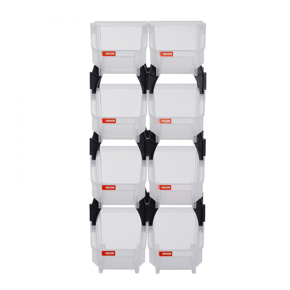 VEVOR Plastic Stackable Storage Bins, 10.9 x 5.5 x 5.1 inch (8 Pack), Plastic Containers for Organizing & Storage Bins for Closet, Garage, Small Parts, Office Supplies, Other Accessories, Transparent