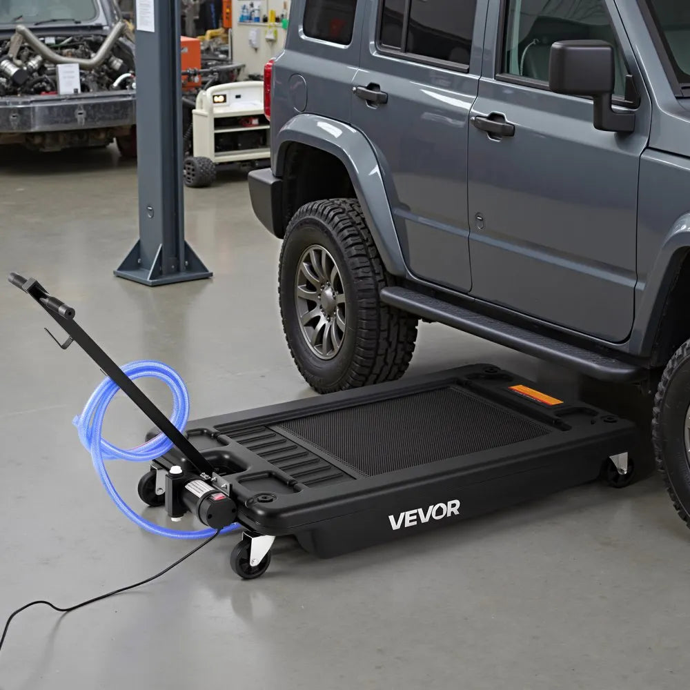 VEVOR Low Profile Oil Drain Pan, 17 Gallon Capacity, Rolling Oil Drain Pan with Electric Pump, 7.2 ft Hose & T Folding Handle, Leak-proof & Corrosion-resistant, Fit for Cars, SUVs, Trucks, ATVs, Black