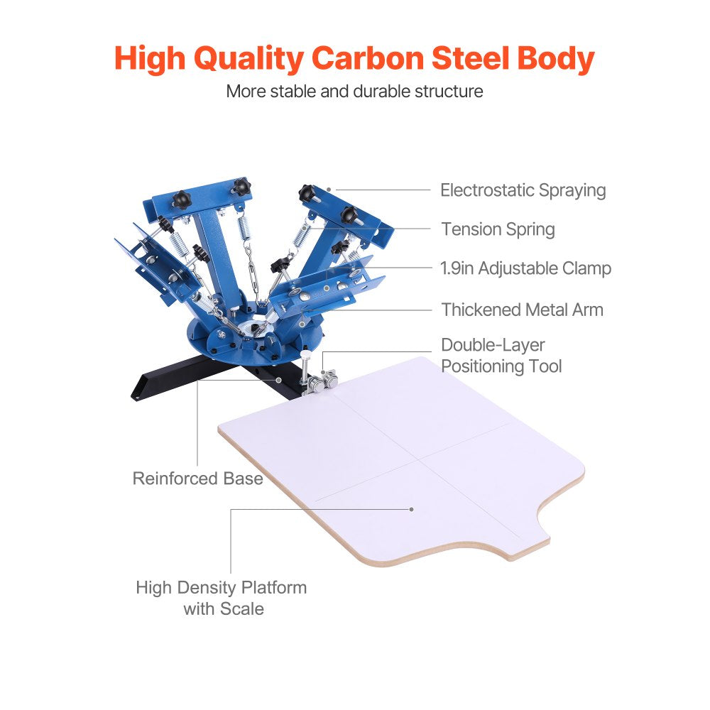 VEVOR Screen Printing Machine 4 Color 1 Station Silk Screen Printing Press, 21.3 x 17.7 in, 360° Rotatable, Accurate Positioning, Powder-Coated Carbon Steel, for T-shirt DIY, Home and Commercial