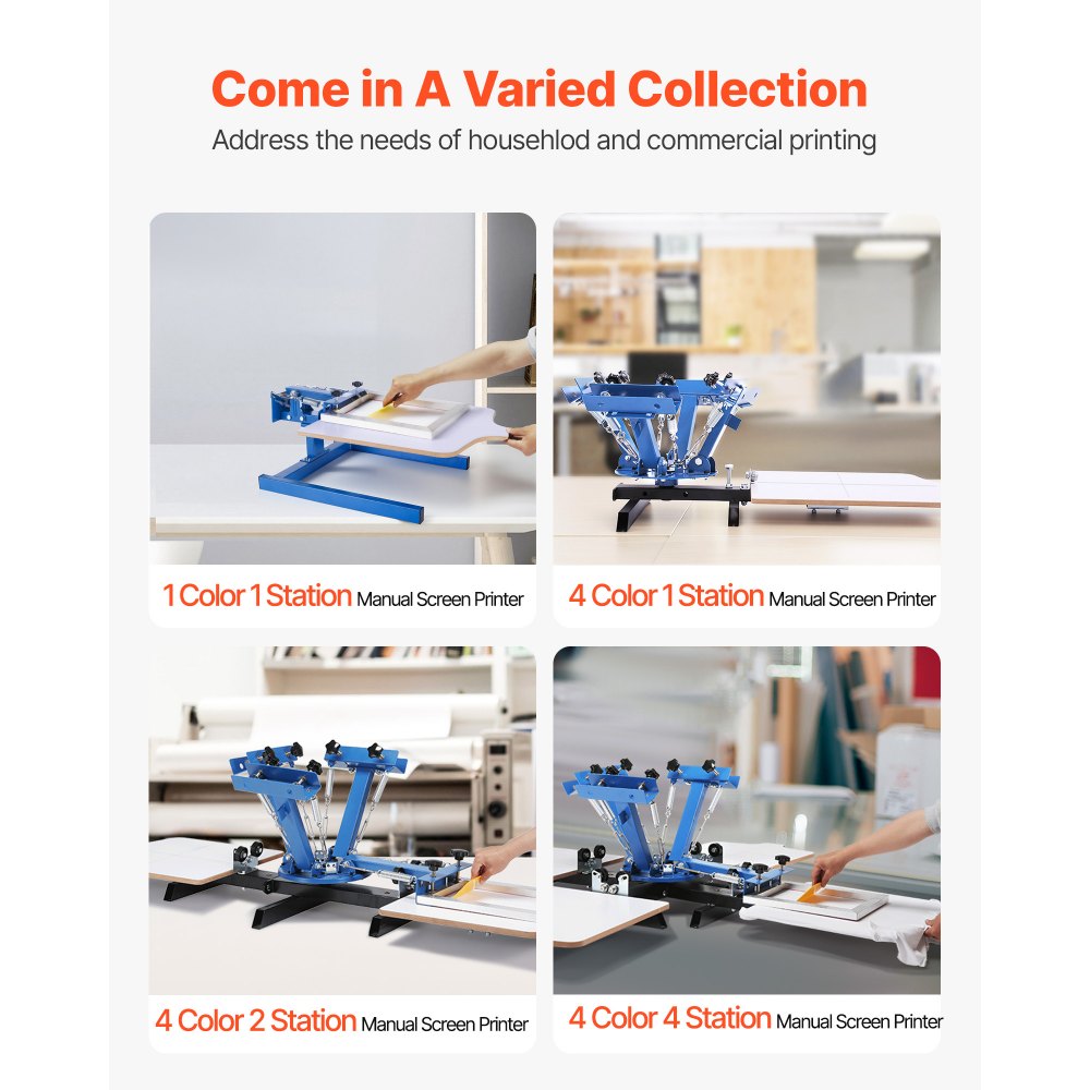 VEVOR Screen Printing Machine 4 Color 4 Station Silk Screen Printing Press, 21.3 x 17.7 in, 360° Rotatable, Accurate Positioning, Powder-Coated Carbon Steel, for T-shirt DIY, Home and Commercial