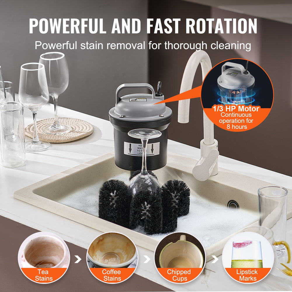 VEVOR Electric Commercial Glass Washer, 5-Brush Bar Glass Cleaner, 1200 Cups/Hour Wine Glass Cleaning Machine, Bar Glass Washer for Champagne Glasses, Beer Cups, Mugs, Perfect for Bars and Cafes