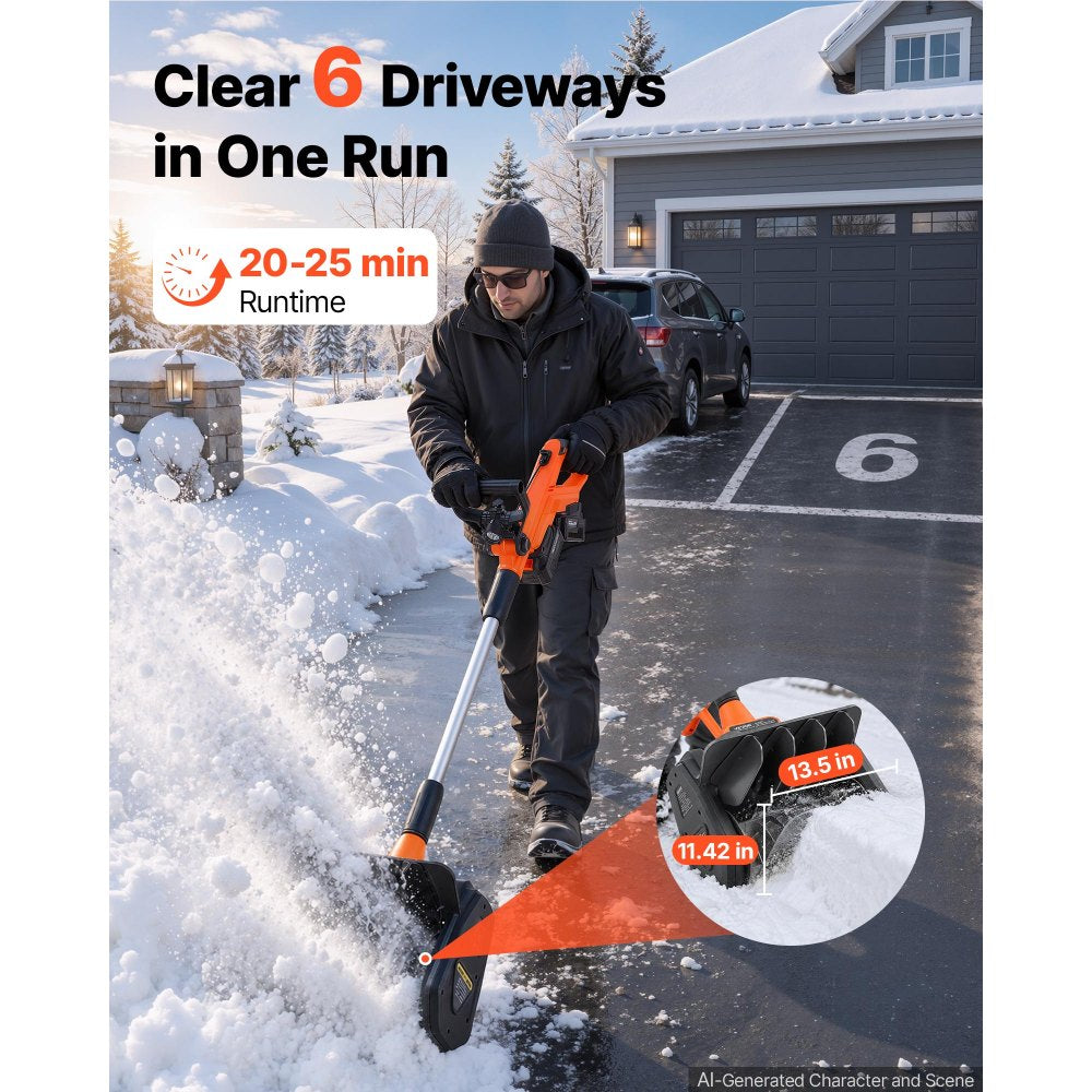 VEVOR Electric Snow Shovel 40V 13.5" Battery-Powered Cordless Snow Blower, for Driveway Patio Deck, Includes 2 x 4Ah Batteries & Charger, 20 ft Throw Distance, 60° Chute, LED Light, Adjustable Handle