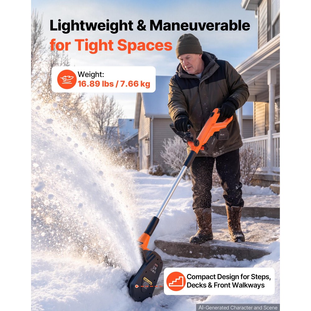 VEVOR Electric Snow Shovel 40V 13.5" Battery-Powered Cordless Snow Blower, for Driveway Patio Deck, Includes 2 x 4Ah Batteries & Charger, 20 ft Throw Distance, 60° Chute, LED Light, Adjustable Handle