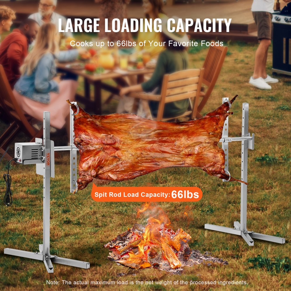 VEVOR Electric BBQ Rotisserie Grill Kit, 56 Inch 132 lbs Capacity, Automatic 52W Motor Height Adjustable Universal Roaster Stand, Stainless Steel Grilling Kit, Spit Rod with Heat Shield for Pig Lamb