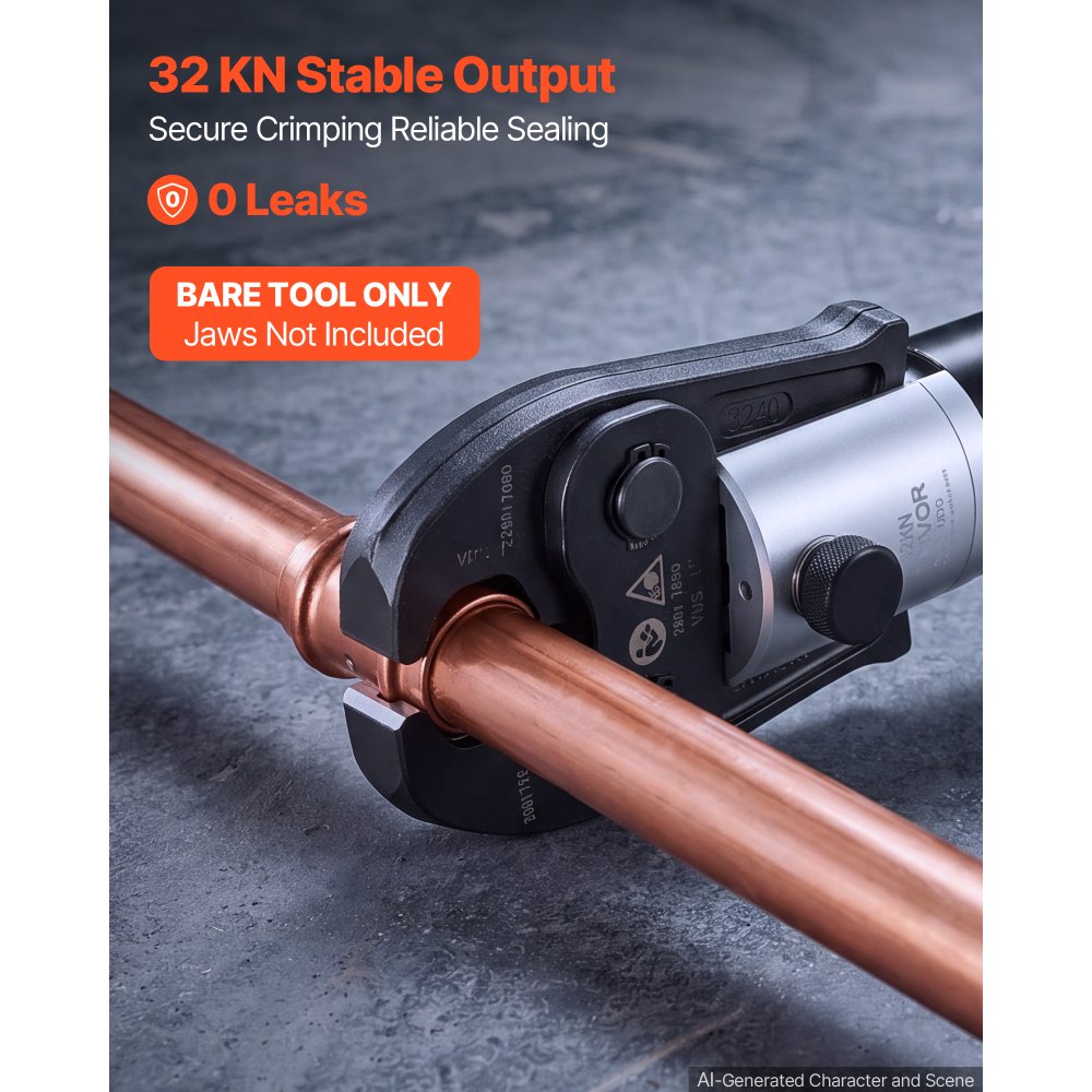 VEVOR Press Tool, 18V Electric Pipe Crimping Tool, 32KN Powerful Standard Output, Brushless Motor, 360 ° Rotating Head, with 2pcs 4AH Battery, Fast Charger & Toolbox (JAWS NOT INCLUDED)