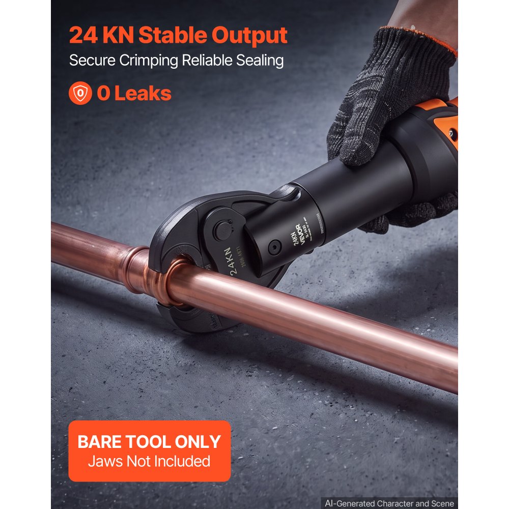 VEVOR Press Tool, 18V Electric Pipe Crimping Tool, 24KN Compact Stable Output, 360 ° Rotating Head, Straight-Style, with 2pcs 2AH Battery, Fast Charger & Toolbox (JAWS NOT INCLUDED)