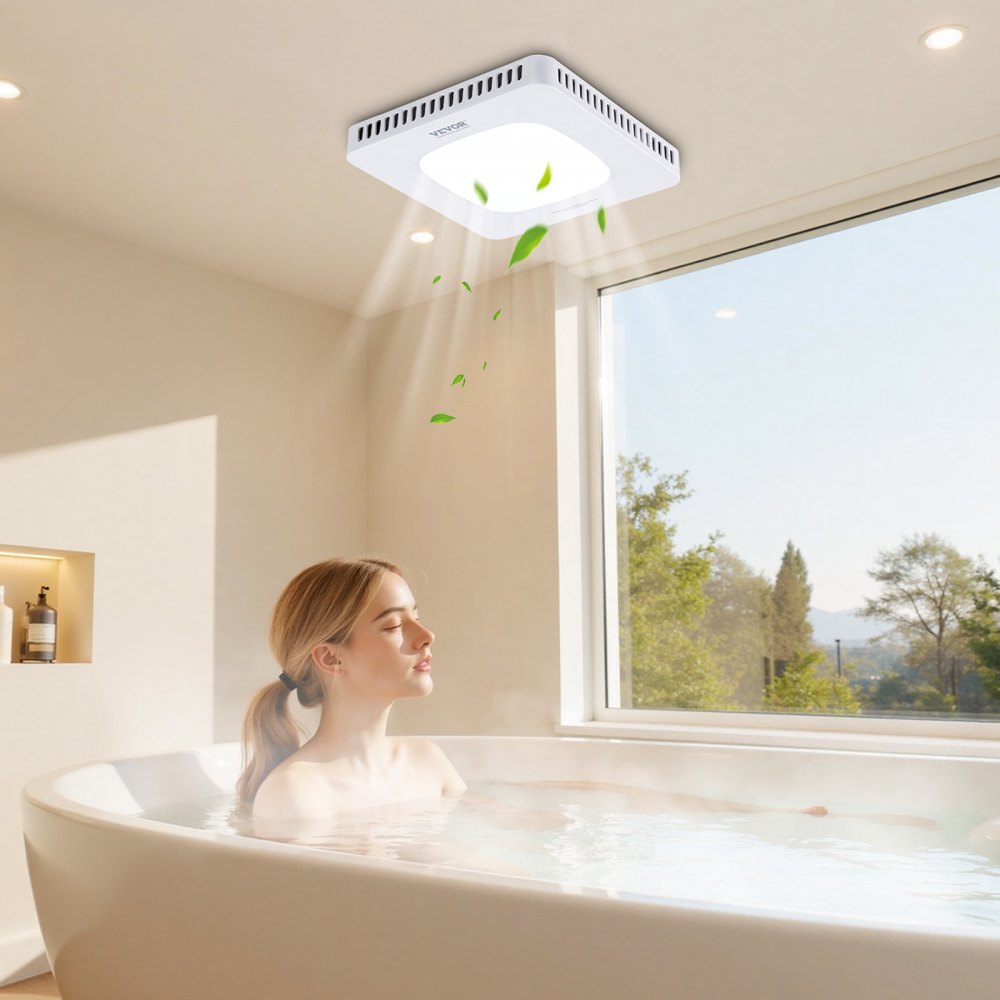 VEVOR Bathroom Exhaust Fan with LED Light, 110 CFM Bathroom Vent Three Gear Color Temp, 1.5 Sones Low-Noise, Premium AC Motor Ceiling Fan for Laundry Room, Storage Room, Home Ventilation, White
