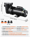 VEVOR Above Ground Pool Pump, 1.5HP/0.35HP, Dual Speed Swimming Pool Pump, High 110 GPM 54 ft Lift, Low 52 GPM 14 ft Lift, 110V 3450 RPM with Strainer Basket, 122°F Max Water Temp, for Hot Tubs Spas
