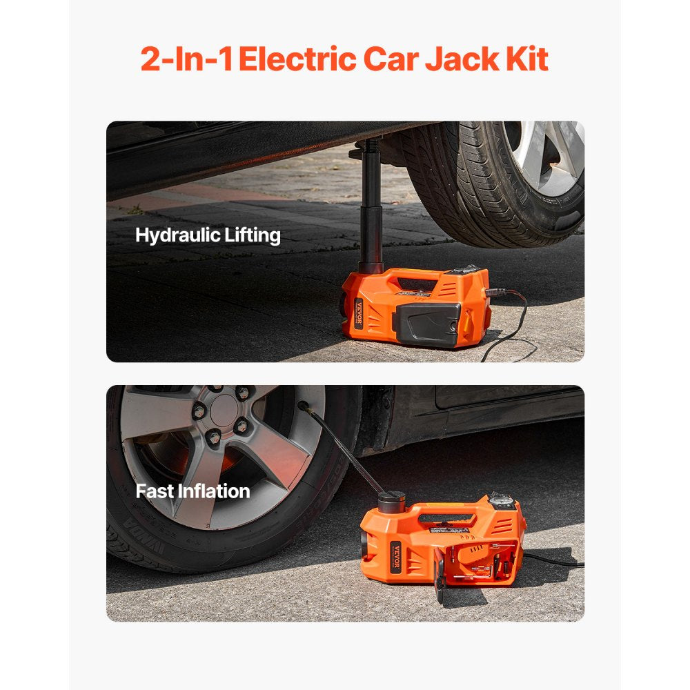 VEVOR Electric Car Jack, 5 Tons /11000 lbs, Electric Scissor Jack with Built-In Inflator, 12V Adjustable Tire Change Replacement with Secure Hammer & LED Light, Portable Jack kit for Sedan, SUV, Truck
