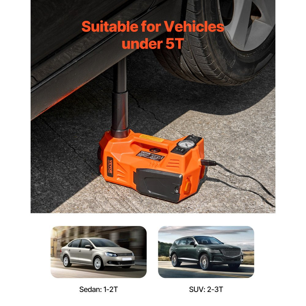VEVOR Electric Car Jack, 5 Tons /11000 lbs, Electric Scissor Jack with Built-In Inflator, 12V Adjustable Tire Change Replacement with Secure Hammer & LED Light, Portable Jack kit for Sedan, SUV, Truck