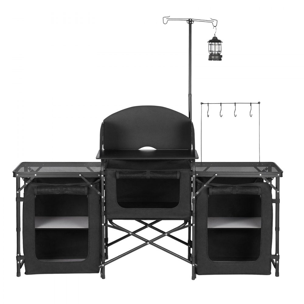 VEVOR Folding Camping Table, Outdoor Portable Table, Quick Set-up Kitchen Cook Station, with Storage Organizer, Telescoping Legs, a Detachable Windscreen, Carrying Bag, for Picnic BBQ RV Traveling
