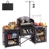 VEVOR Folding Camping Table, Outdoor Portable Table, Quick Set-up Kitchen Cook Station, with Storage Organizer, Telescoping Legs, a Detachable Windscreen, Carrying Bag, for Picnic BBQ RV Traveling