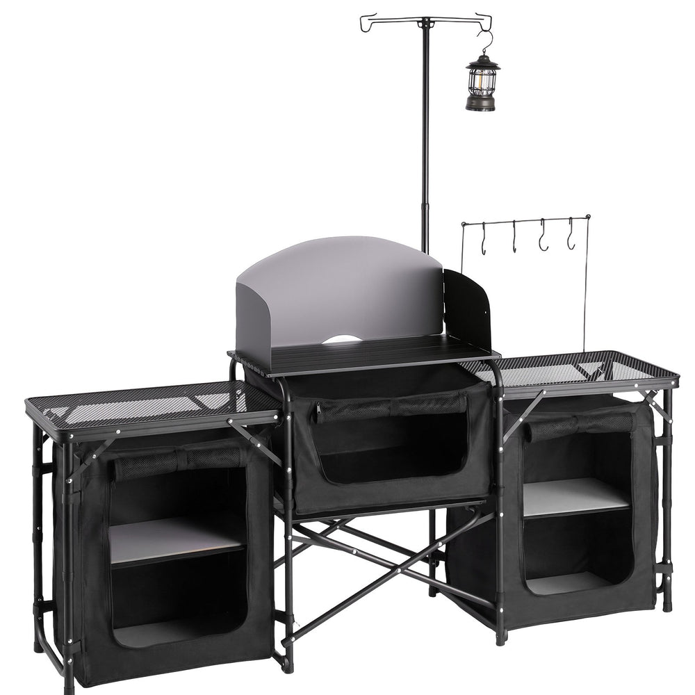VEVOR Folding Camping Table, Outdoor Portable Table, Quick Set-up Kitchen Cook Station, with Storage Organizer, Telescoping Legs, a Detachable Windscreen, Carrying Bag, for Picnic BBQ RV Traveling