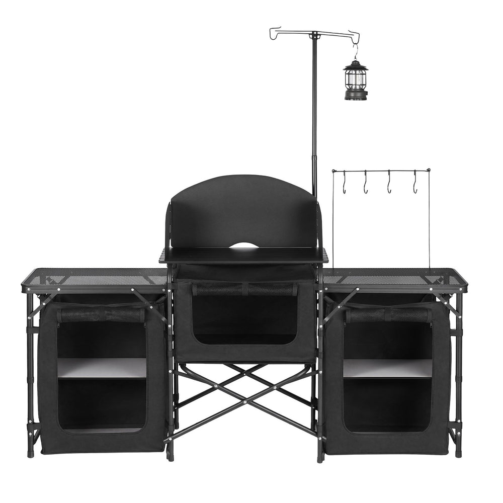 VEVOR Folding Camping Table, Outdoor Portable Table, Quick Set-up Kitchen Cook Station, with Storage Organizer, Telescoping Legs, a Detachable Windscreen, Carrying Bag, for Picnic BBQ RV Traveling