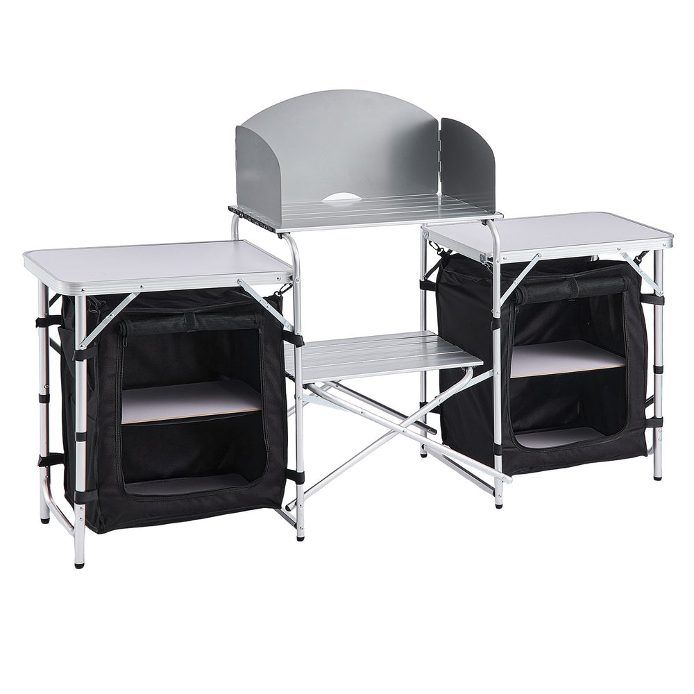 VEVOR Folding Camping Table, Outdoor Portable Aluminum Lightweight Table, Quick Set-up Kitchen Cook Station, with Storage Organizer, Detachable Windscreen, Carrying Bag, Ideal for Picnic BBQ Traveling