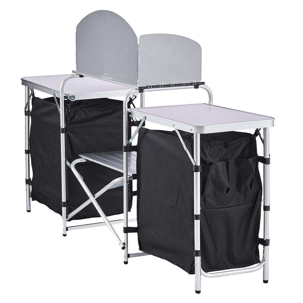 VEVOR Folding Camping Table, Outdoor Portable Aluminum Lightweight Table, Quick Set-up Kitchen Cook Station, with Storage Organizer, Detachable Windscreen, Carrying Bag, Ideal for Picnic BBQ Traveling