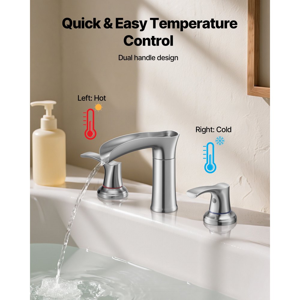 VEVOR Roman Tub Faucet, 3 Hole Waterfall Bathtub Faucet, Zinc Alloy Bath Tubs Faucets Set with 2 Handles, Deck Mount Bath Tub Faucets Set for Pet Washing, Adult Bathing, Silver, Hot & Cold Control