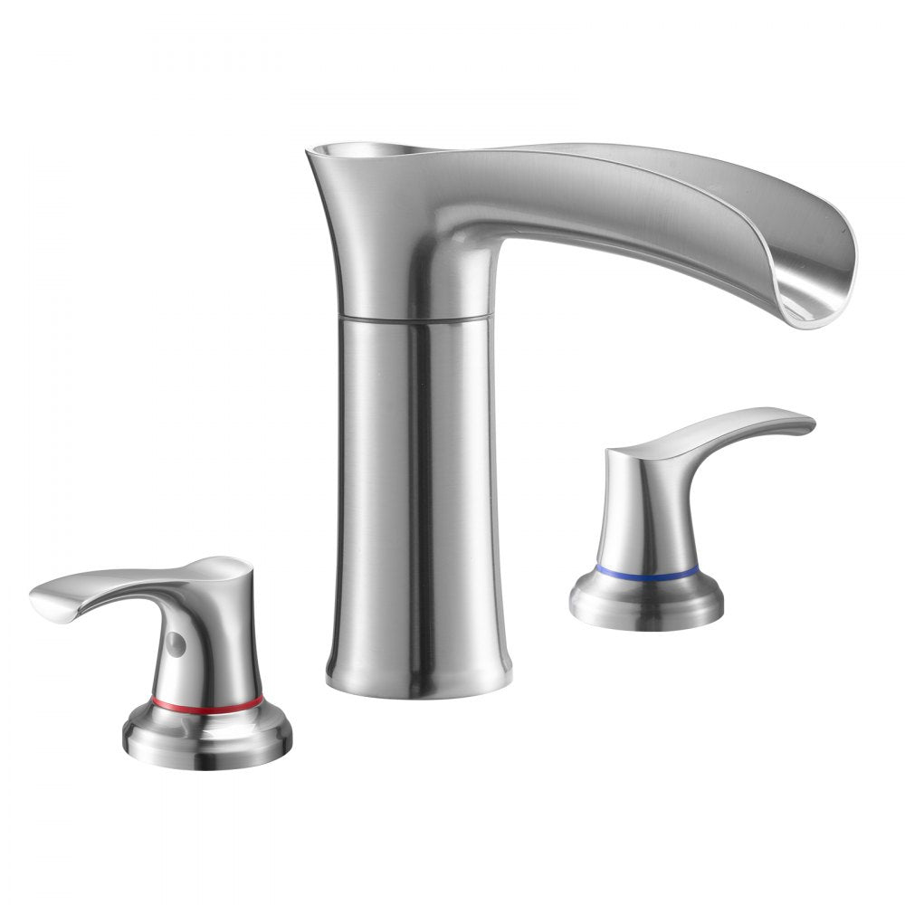 VEVOR Roman Tub Faucet, 3 Hole Waterfall Bathtub Faucet, Zinc Alloy Bath Tubs Faucets Set with 2 Handles, Deck Mount Bath Tub Faucets Set for Pet Washing, Adult Bathing, Silver, Hot & Cold Control