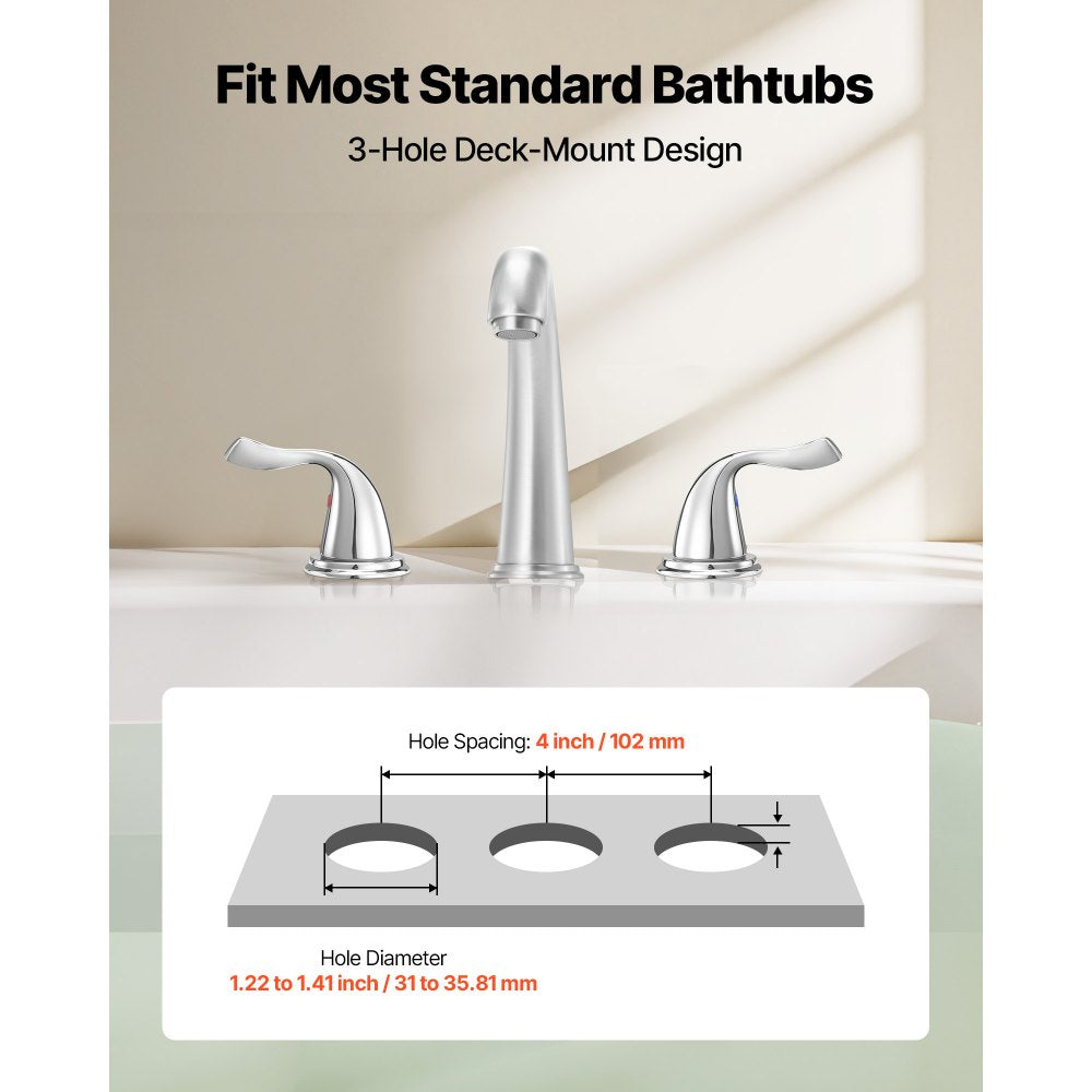VEVOR Roman Tub Faucet, 3 Hole Waterfall Bathtub Faucet, Gooseneck Bath Tubs Faucets Set with 2 Handles, Deck Mount Bath Tub Faucets Set for Pet Washing, Adult Bathing, Silver, High Arc Spout