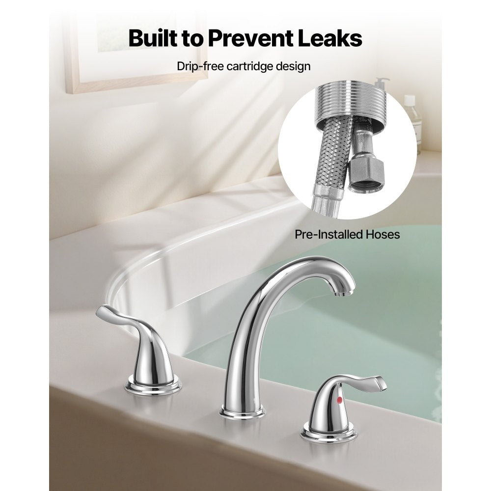 VEVOR Roman Tub Faucet, 3 Hole Waterfall Bathtub Faucet, Gooseneck Bath Tubs Faucets Set with 2 Handles, Deck Mount Bath Tub Faucets Set for Pet Washing, Adult Bathing, Silver, High Arc Spout