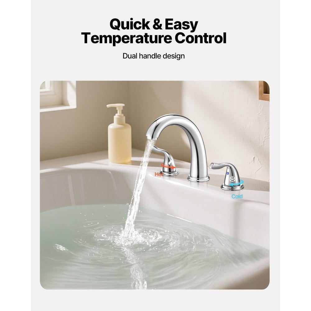 VEVOR Roman Tub Faucet, 3 Hole Waterfall Bathtub Faucet, Gooseneck Bath Tubs Faucets Set with 2 Handles, Deck Mount Bath Tub Faucets Set for Pet Washing, Adult Bathing, Silver, High Arc Spout
