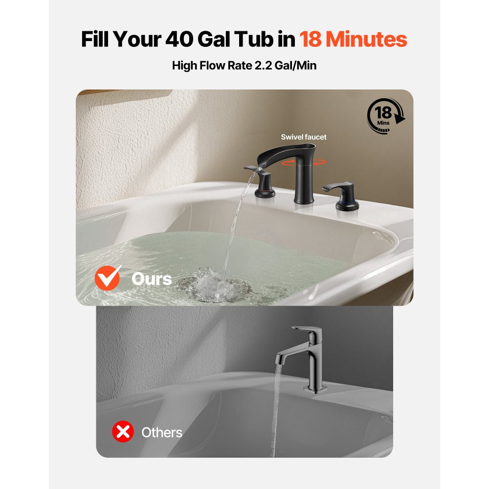 VEVOR Roman Tub Faucet, 3 Hole Waterfall Bathtub Faucet, Zinc Alloy Bath Tubs Faucets Set with 2 Handles, Deck Mount Bath Tub Faucets Set for Pet Washing, Baby Care, Adult Bathing, Oil-Rubbed Bronze