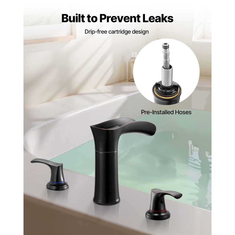 VEVOR Roman Tub Faucet, 3 Hole Waterfall Bathtub Faucet, Zinc Alloy Bath Tubs Faucets Set with 2 Handles, Deck Mount Bath Tub Faucets Set for Pet Washing, Baby Care, Adult Bathing, Oil-Rubbed Bronze